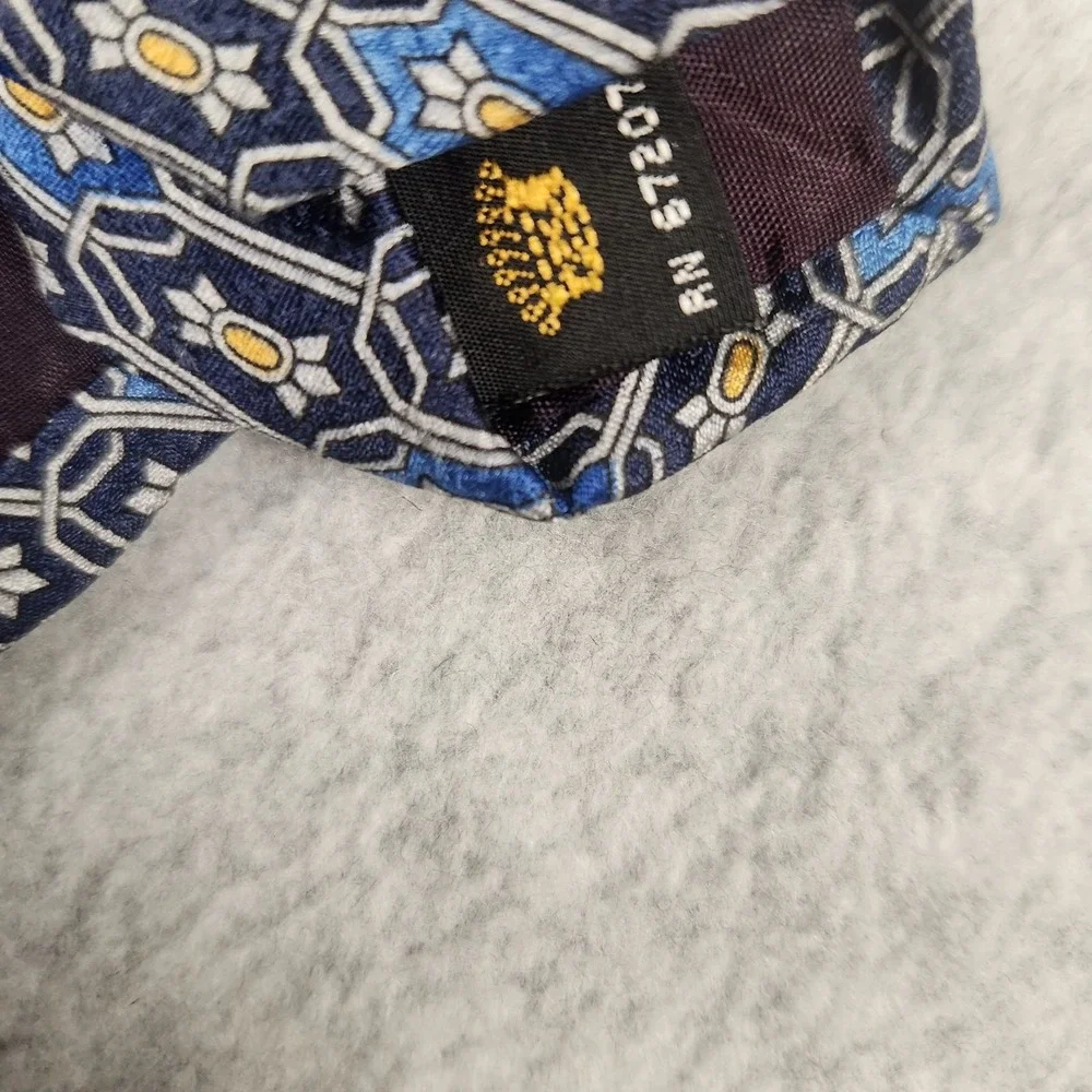 MARA by Countess Mara Mens Silk Tie Blue Yellow Geometric Print Made in USA‎ 4